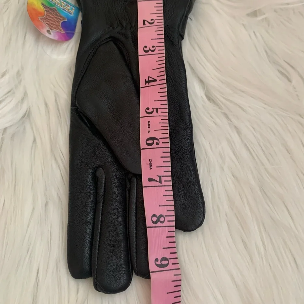 Ladies, black, genuine, leather buckle gloves, size small with NHL Logo NWT